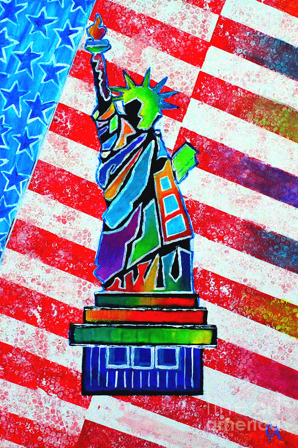 Statue of Liberty And Stripes Painting by Jeremy Aiyadurai