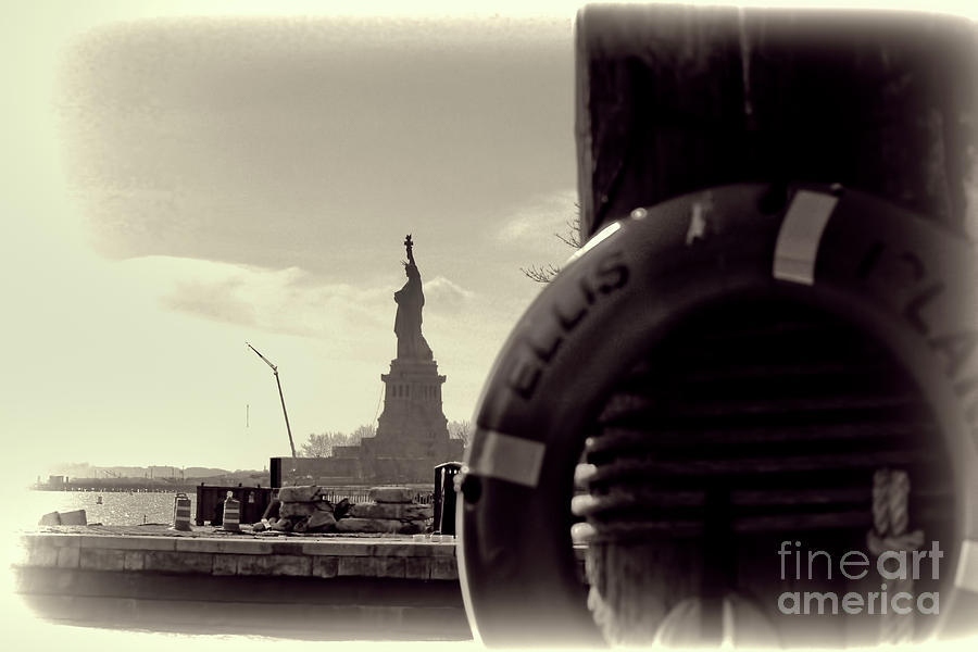 Statue of Liberty Ellis Island Sepia View  Photograph by Chuck Kuhn