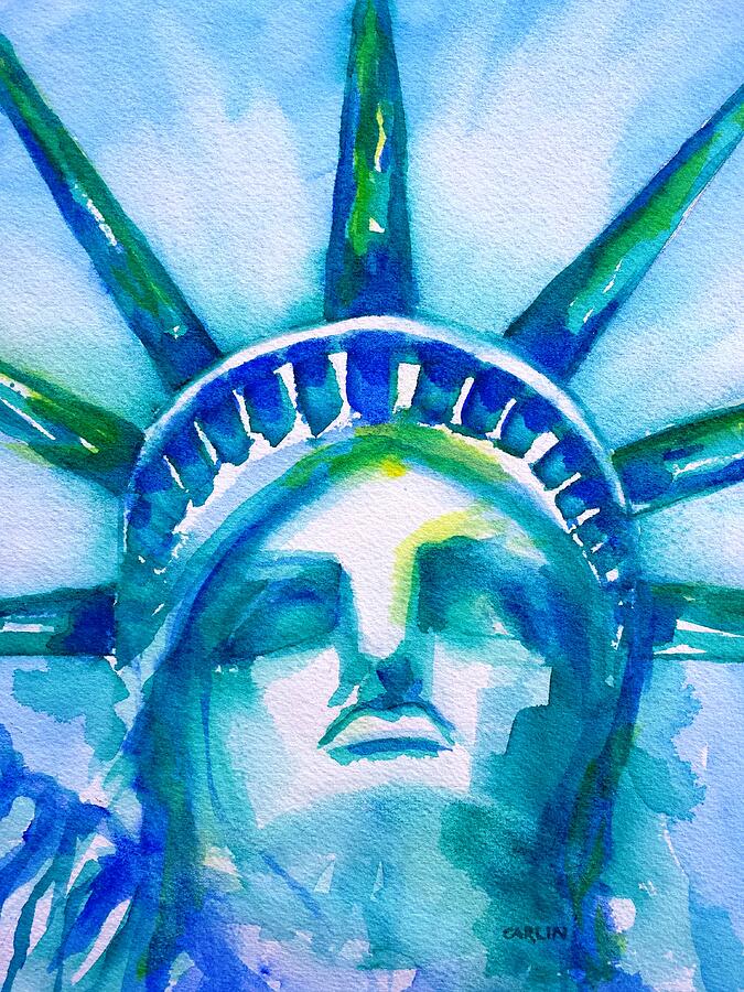Statue of Liberty Head abstract Painting by Carlin Blahnik CarlinArtWatercolor