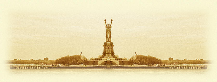 Statue Of Liberty Old Yellow Reflection Digital Art