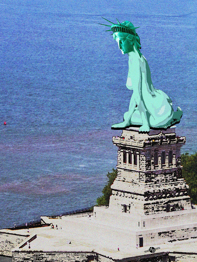 Statue Of Liberty Seated Grainy Photo Painting by Tony Rubino