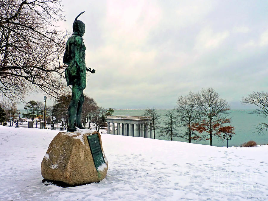Statue of Massasoit in Winter Photograph by Janice Drew
