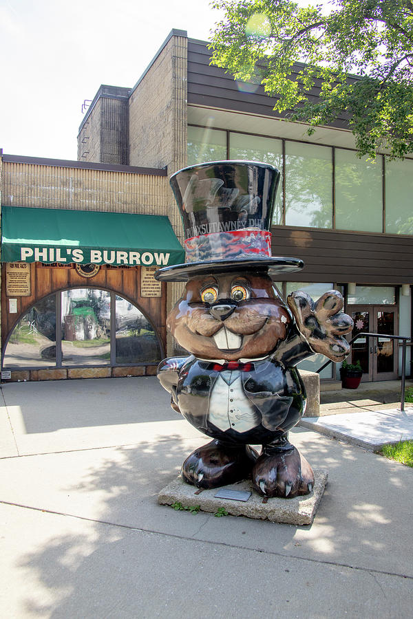 Statue of Punxsutawney Phil outside his Burrow Photograph by Karen Foley