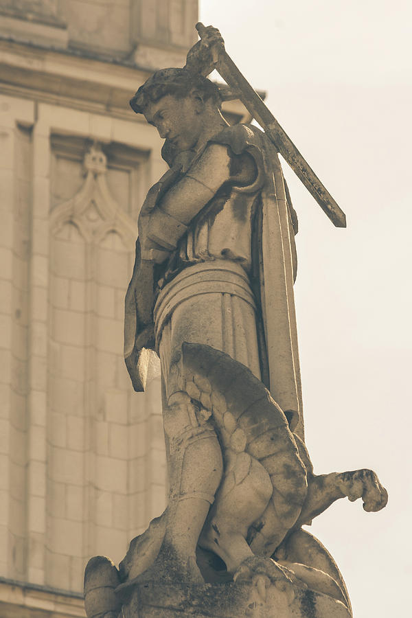 Statue of St on top of War Memorial near Westminster Abbey