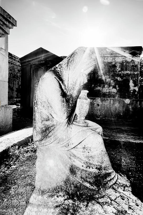 New Orleans Photograph - Statue Of Weeping Woman, Lafayette Cemetery, New Orleans in Black and White by Kay Brewer
