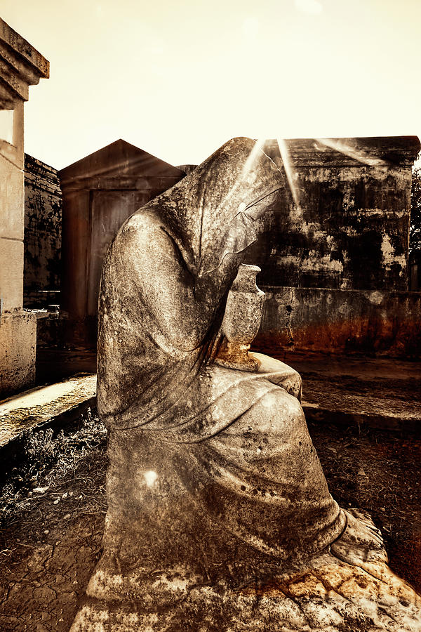 New Orleans Photograph - Statue Of Weeping Woman, Lafayette Cemetery, New Orleans, in Monotones by Kay Brewer