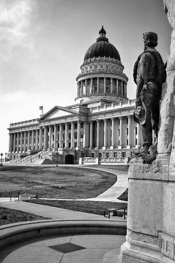 Statue View of Utah Capital in B and W Photograph by Buck Buchanan ...