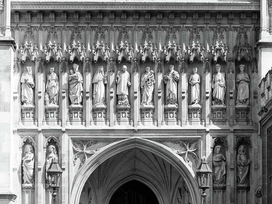 Architecture Photograph - Statues of Christian martyrs above Great West Door of Westminster Abbey London by Jacek Wojnarowski