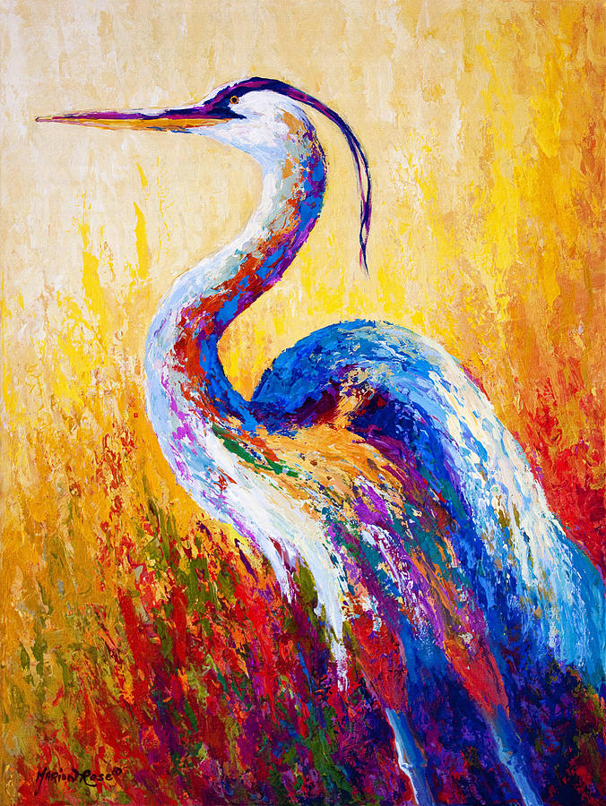 Heron Painting - Steady Gaze - Great Blue Heron by Marion Rose