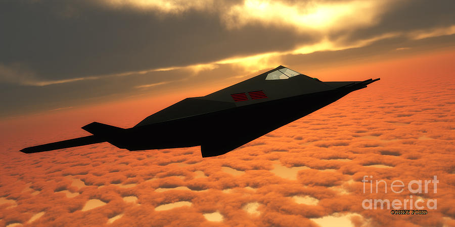 Stealth Fighter Jet Side View Painting by Corey Ford