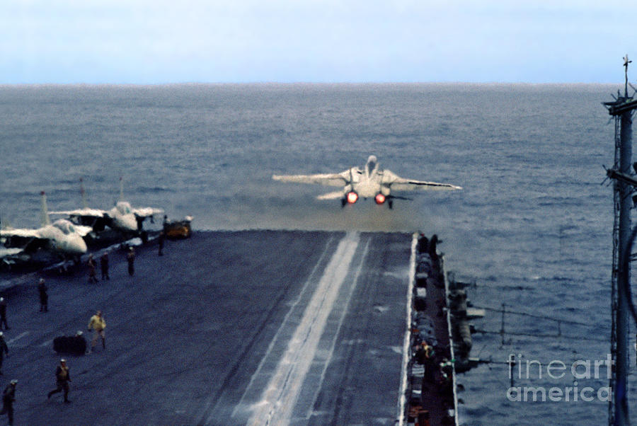 Steam Catapult, Grumman F-14 Tomcat afterburner take off from the USS ...