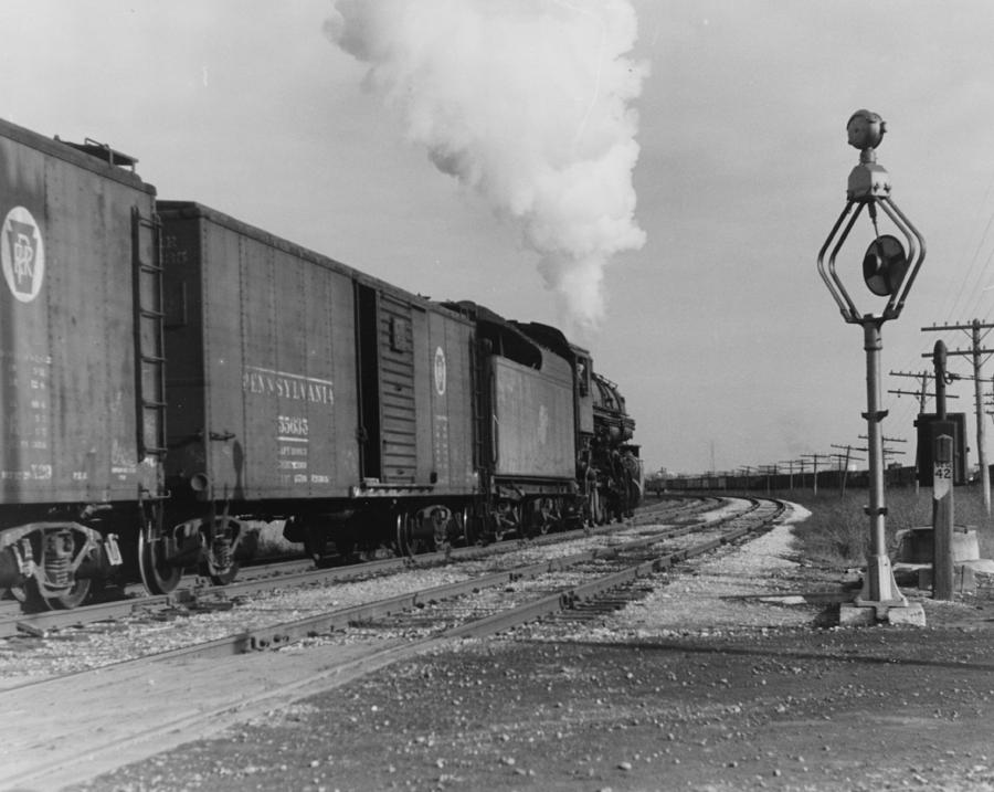 Steam Engine Carrying Freight Past Railroad Signal Photograph by Chicago and North Western Historical Society