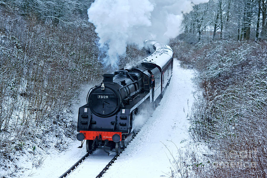 Steam Locomotive 73129 In Snow Photograph by David Birchall