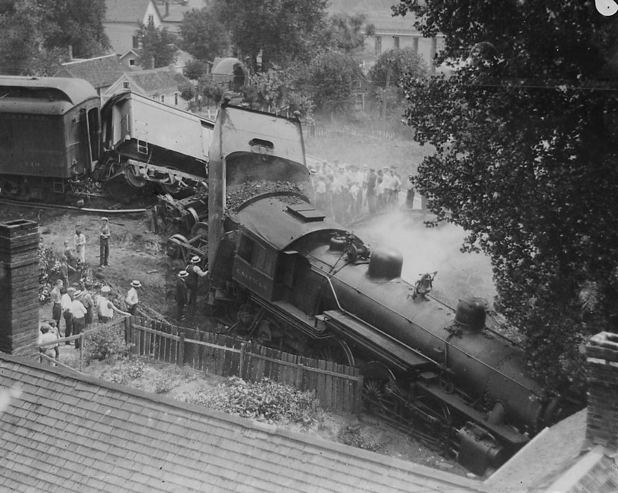 Smoldering Locomotive Wreck  Photograph by Chicago and North Western Historical Society