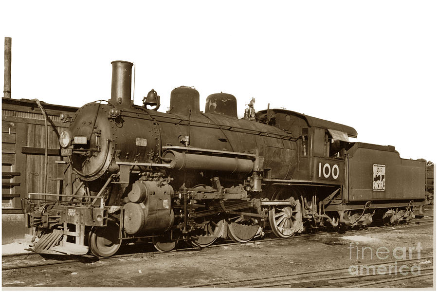 Steam Locomotive Photograph - Steam locomotive of the Western Pacific No. 100 Circa 1937 by Monterey County Historical Society