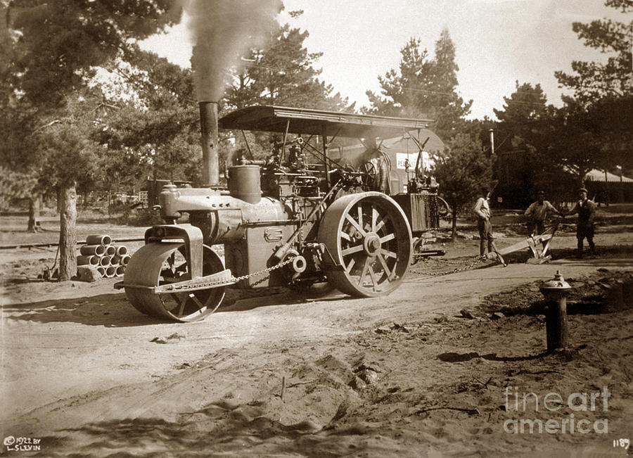 Steam Roller Photograph - Steam Roller, horizontal boiler type, Carmel, Calif. l 1922 by Monterey County Historical Society