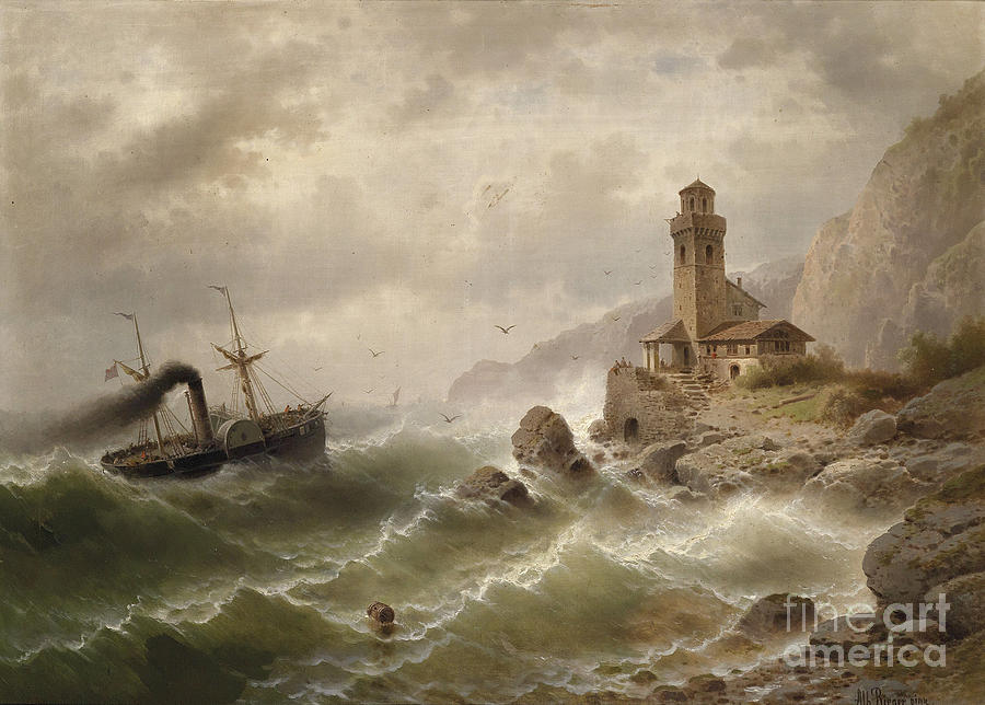 Steam ship off the coast  Painting by Celestial Images