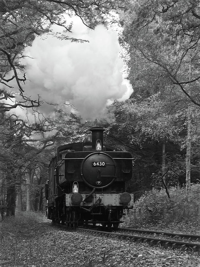 Steam Train Approaching in Black and White Photograph by Gill Billington