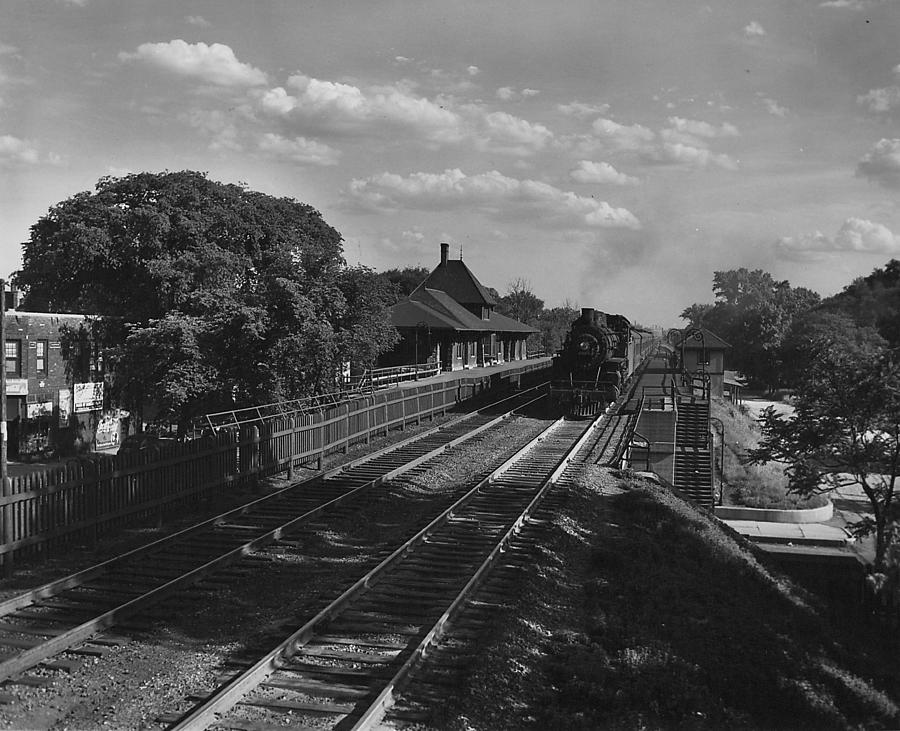 Steam Train at Rogers Park Station - 1949 Photograph by Chicago and North Western Historical Society