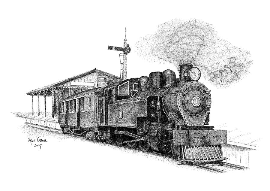 Steam Train Drawing Pointillism Drawing by Mike Oliver | Fine Art America