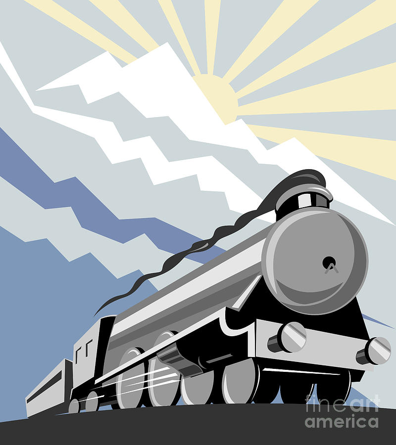Steam Train Mountain Digital Art
