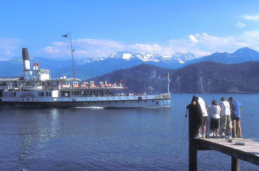 Pier Photograph - Steamer on Lake Geneva by Carl Purcell
