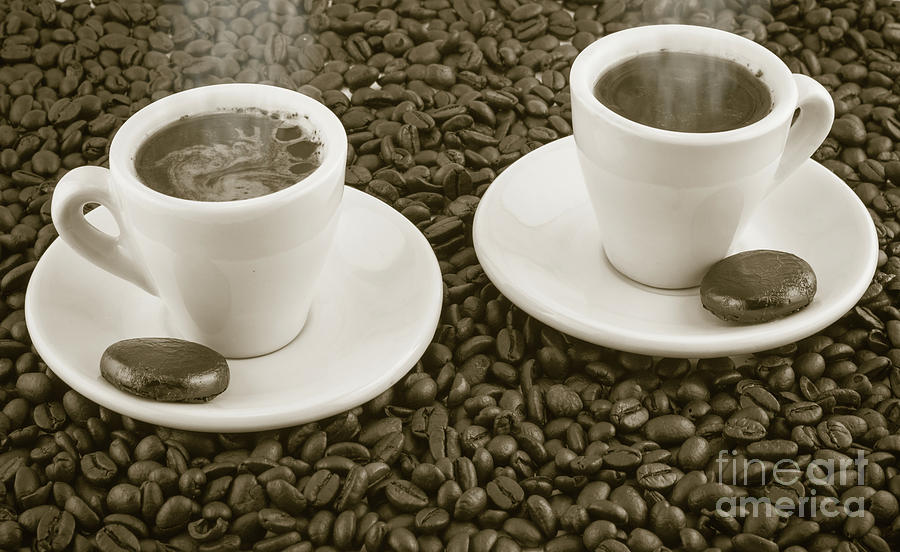 Two cups steaming coffee coffee hi-res stock photography and