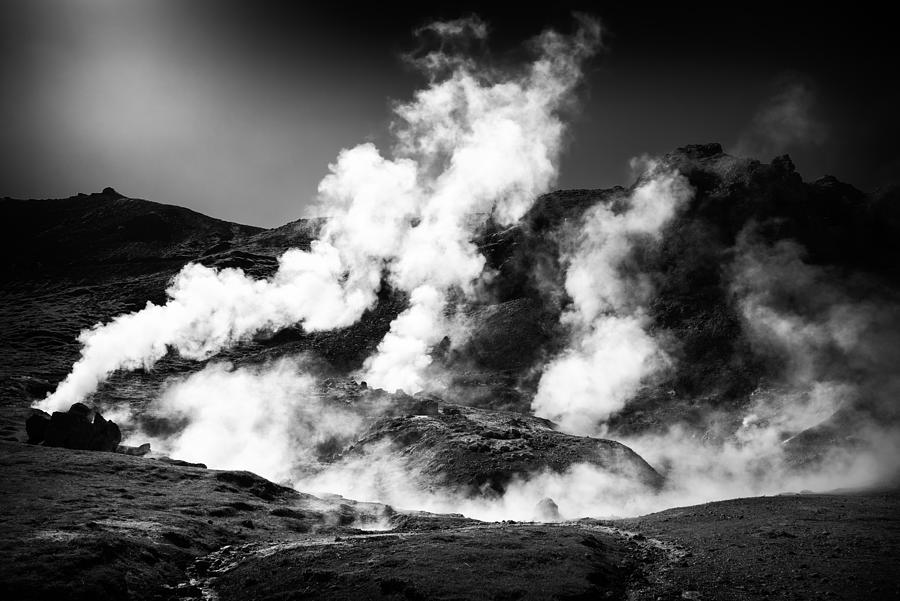 Steaming Iceland Black And White Landscape Photograph
