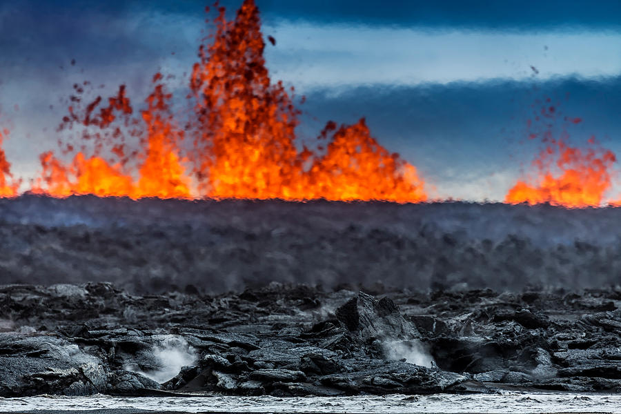 Color Image Photograph - Steaming Lava And Plumes by Panoramic Images