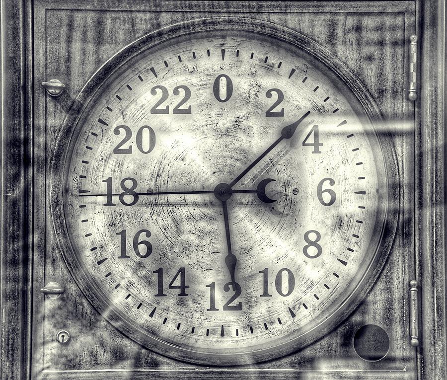 Steampunk - 24 Hour Antique Clock Cinematic Black And White Photograph