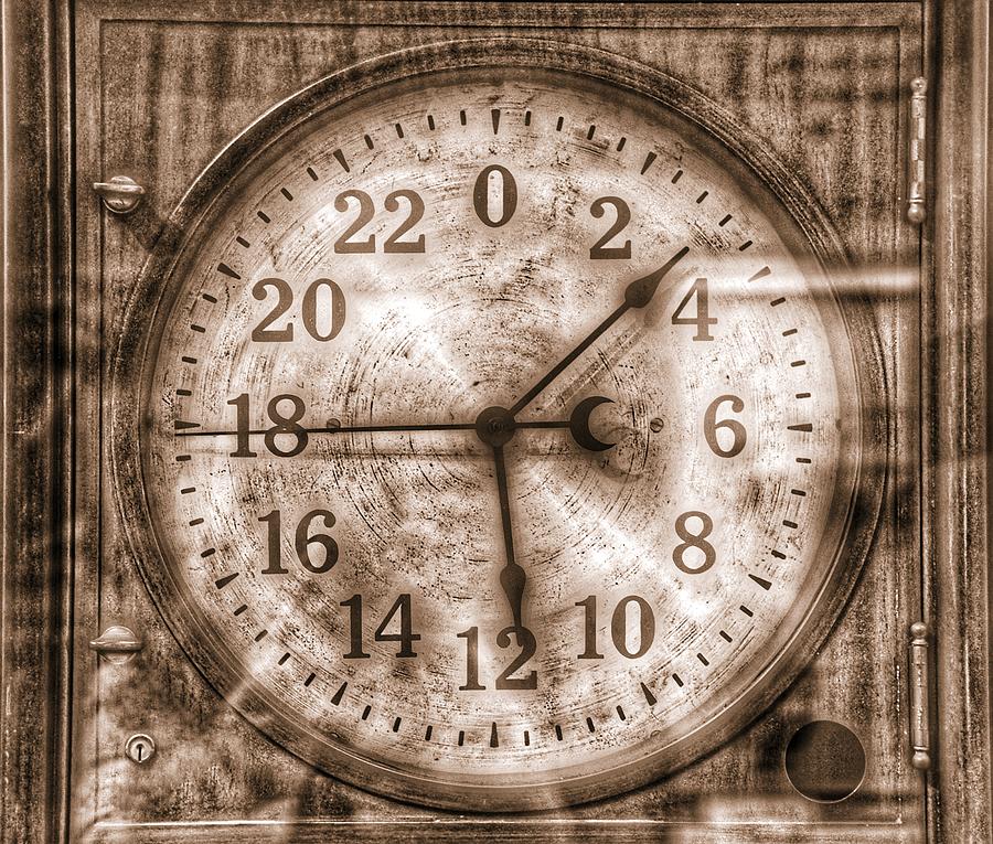 Steampunk - 24 Hour Antique Clock Sepia Photograph