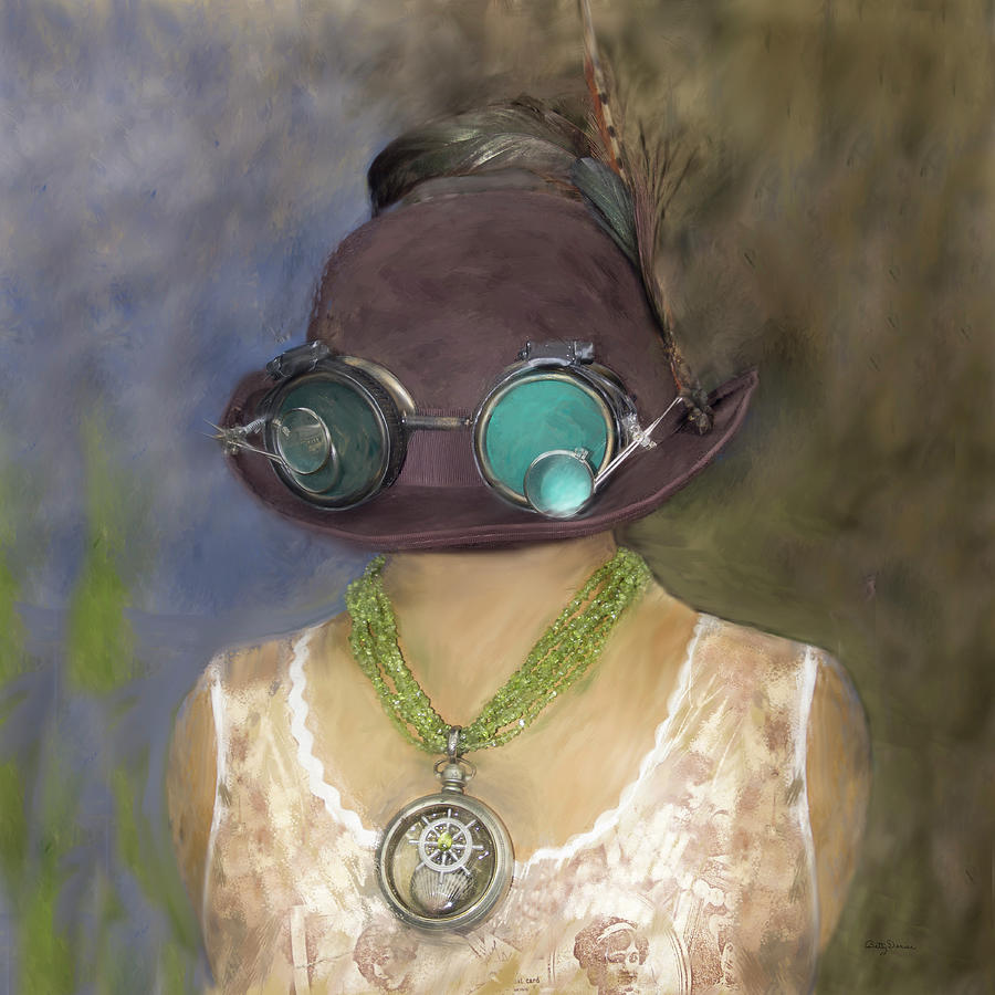 Goggle Photograph - Steampunk Beauty with Hat and Goggles - Square by Betty Denise