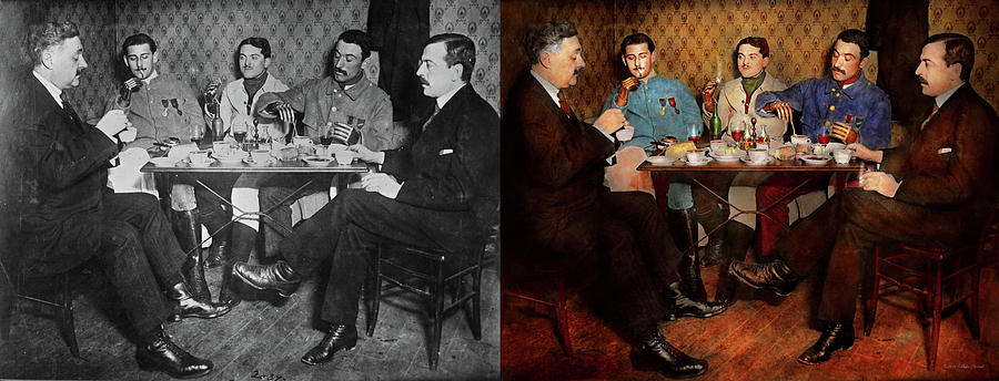 Steampunk - Bionic three having tea 1917 - Side by Side Photograph by Mike Savad