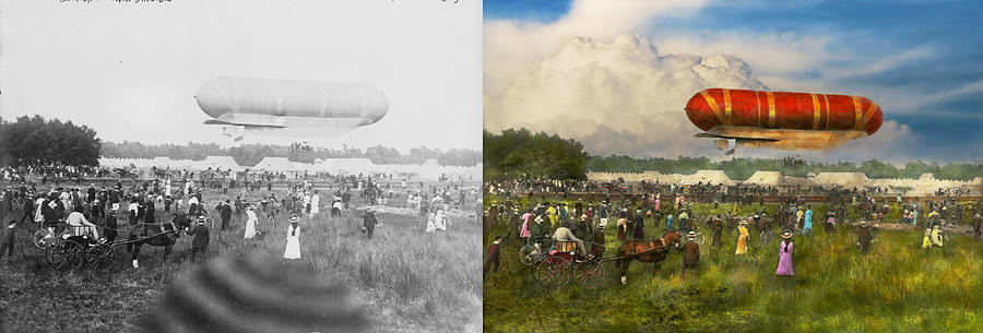 Pierre Auguste Renoir Photograph - Steampunk - Blimp - Launching Nulli Secundus II 1908 - Side by Side by Mike Savad