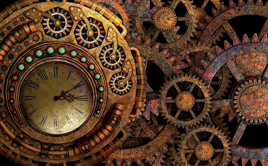 steampunk gears and clock