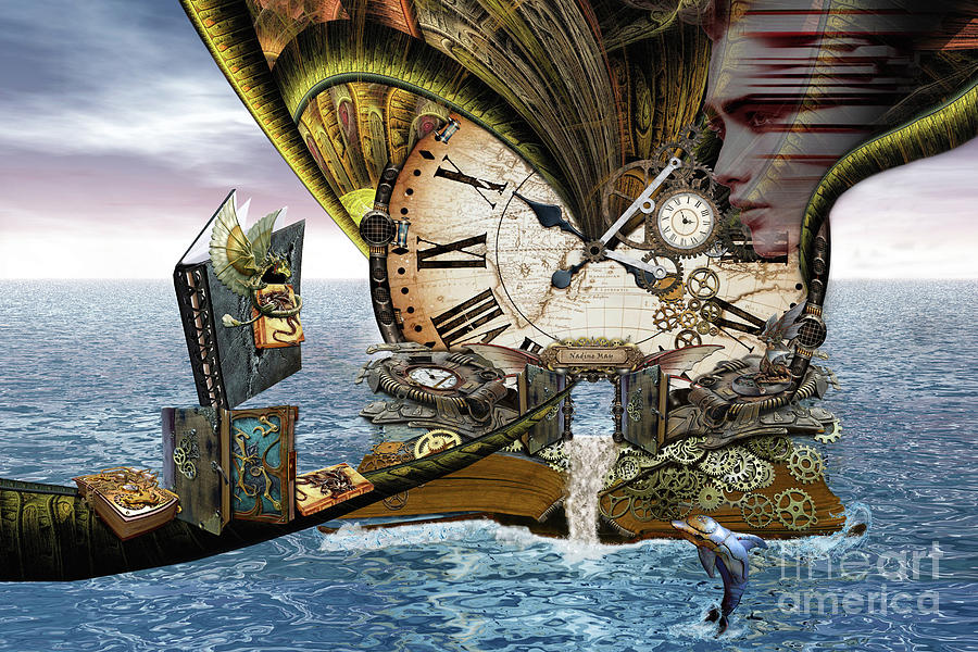 Fantasy Digital Art - Steampunk Dragon Library by Nadine May Fantasy Digital Art - Steampunk Dragon Library by Nadine May