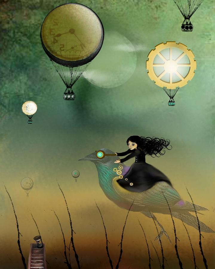 Steampunk Flight of Fantasy Digital Art by Charlene Zatloukal
