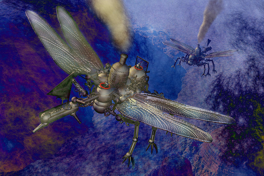 Science Fiction Digital Art - Steampunk flying machines by Carol and Mike Werner