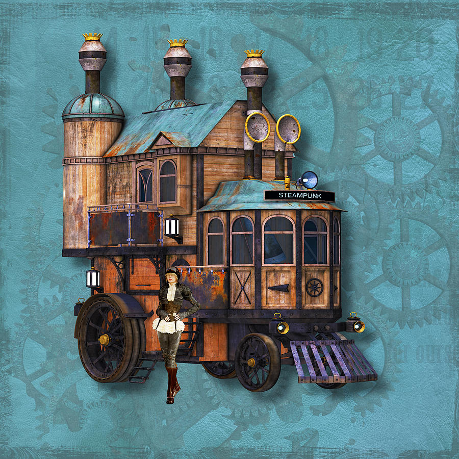 Steampunk Girl And Fantasy Locomotive Machine Digital Art by Michael ...