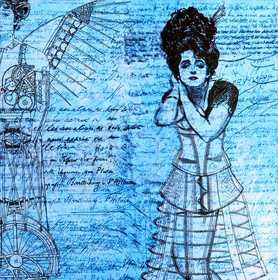 Bicycle Mixed Media - Steampunk Girls in Blues by Nikki Marie Smith