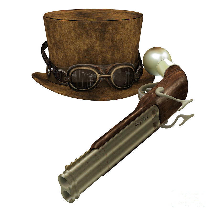 Vintage Painting - Steampunk Hat Goggles Gun by Corey Ford