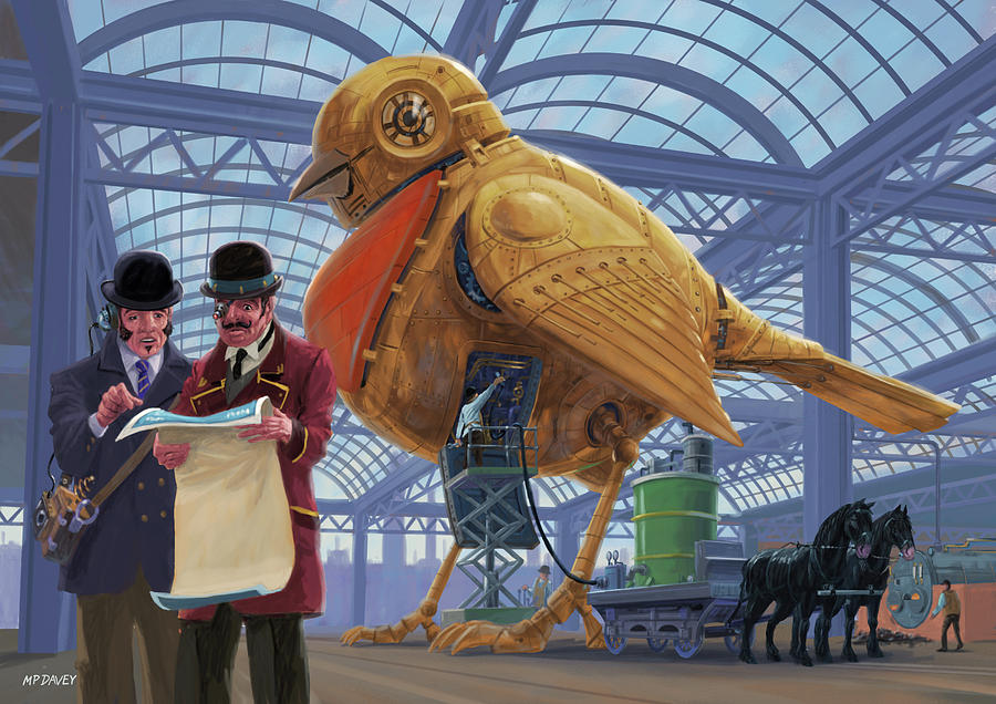 Robin Digital Art - SteamPunk Mechanical Robin Factory by Martin Davey