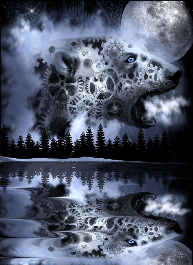 Steampunk Polar Bear Landscape Digital Art by Artful Oasis