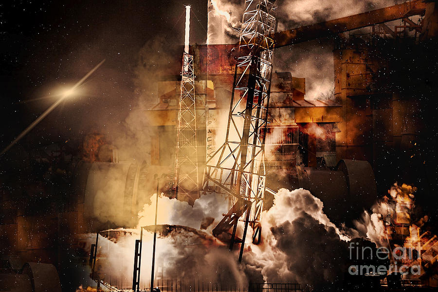 Space Digital Art - Steampunk Space Launch by Jutta Maria Pusl