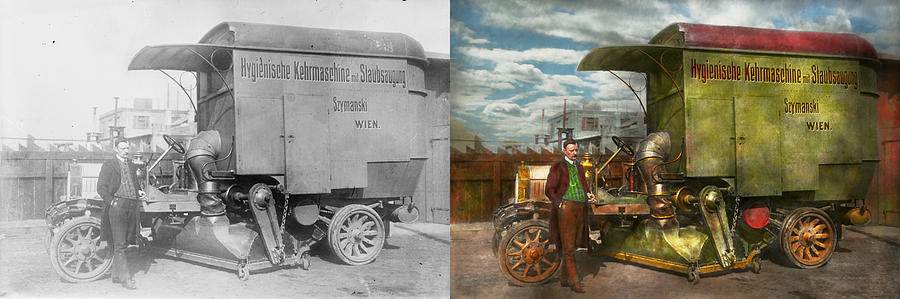 Steampunk - Street Cleaner - The hygiene machine 1910 - Side by Side Photograph by Mike Savad