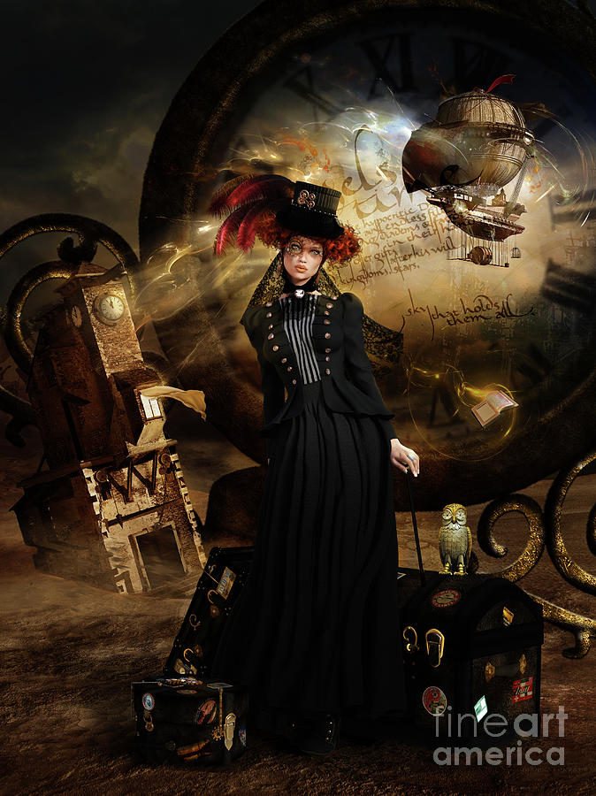 Space Digital Art - Steampunk Time Traveler by Shanina Conway