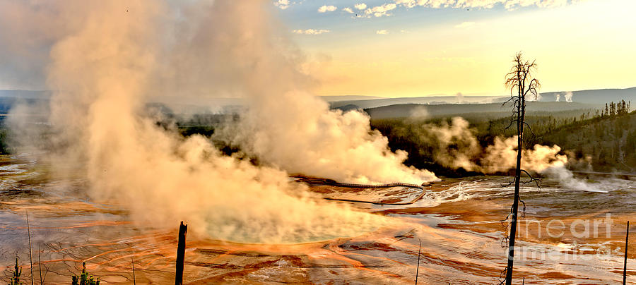 Steamy Sunrise At Midway Geyser Basin Photograph by Adam Jewell