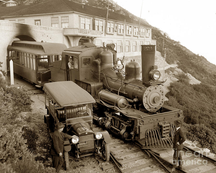 Train Photograph - Stean engine No. 8 Mount Tamalpais circa 1920 by Monterey County Historical Society
