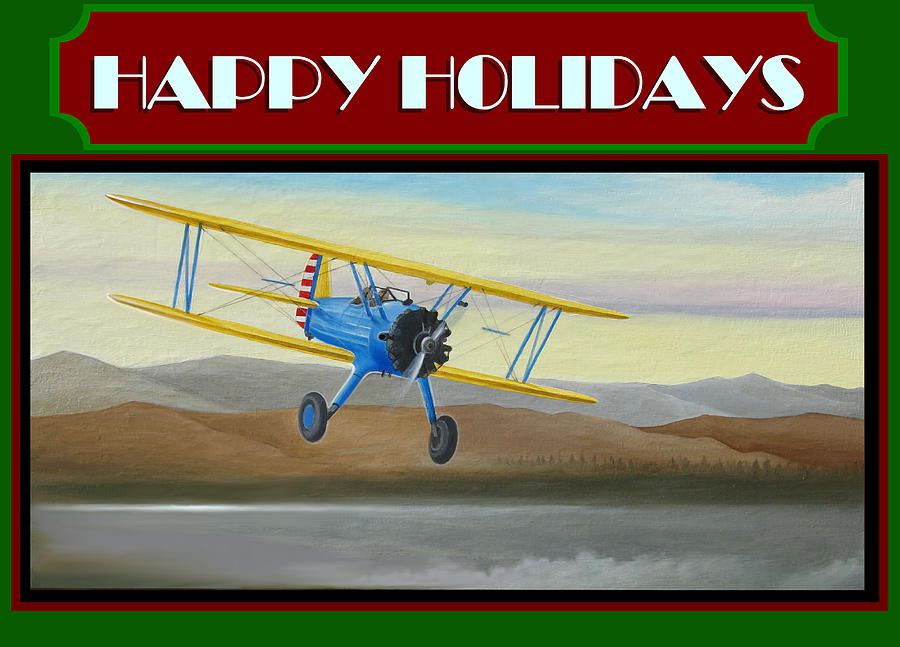 Stearman Morning Flight Christmas Card Painting by Stuart Swartz