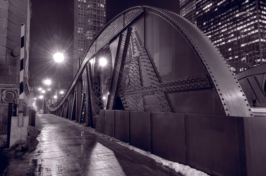 Chicago Photograph - Steel Bridge Chicago Black and White by Steve Gadomski
